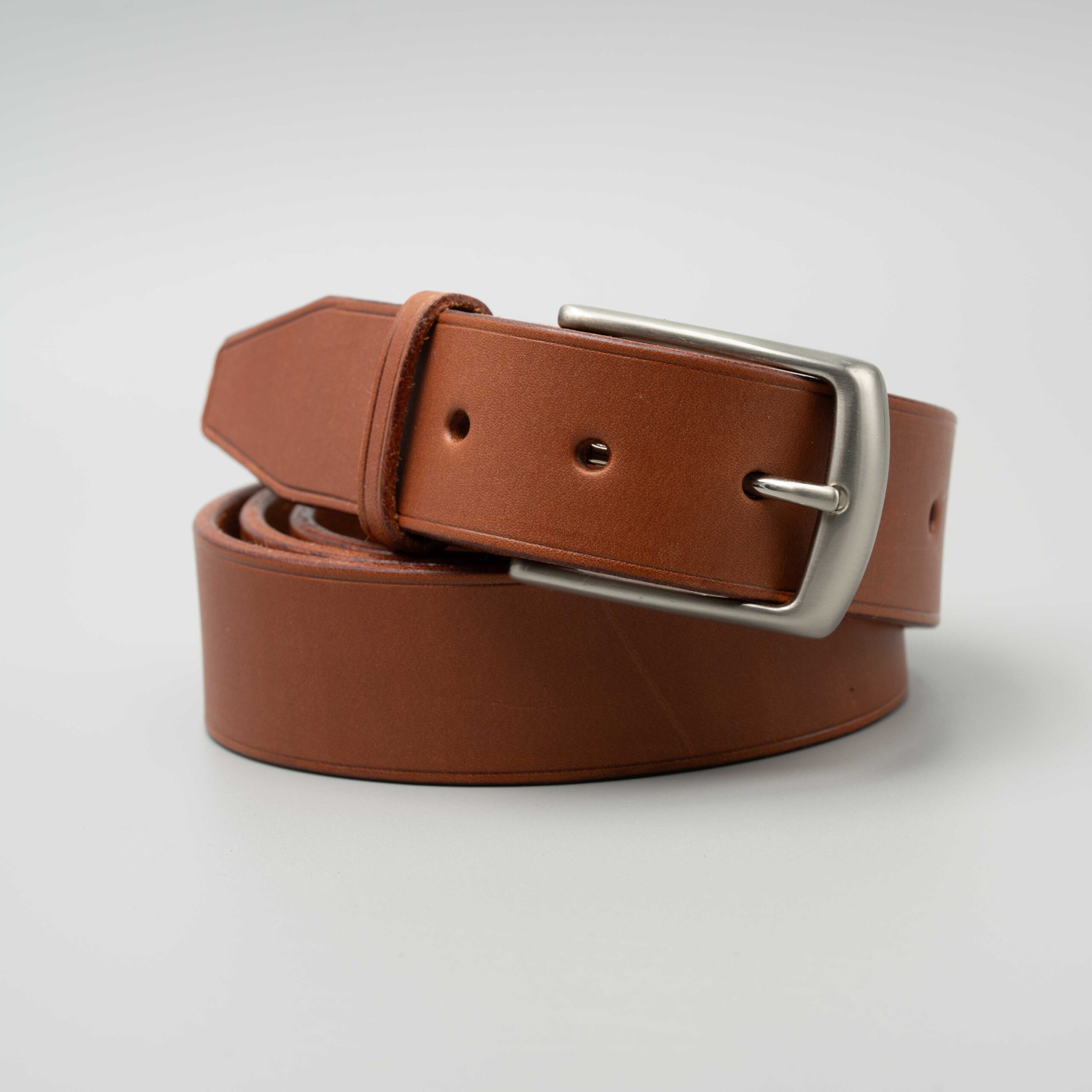 Ceinture en cuir marron avec boucle nickelée 35mm - Sellerie Vallée